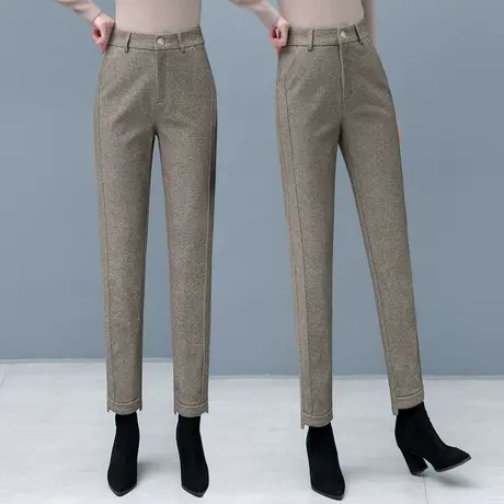 毛呢裤子女2023秋冬新款小个子休闲烟管裤冬季加绒高腰西装直筒裤商品大图