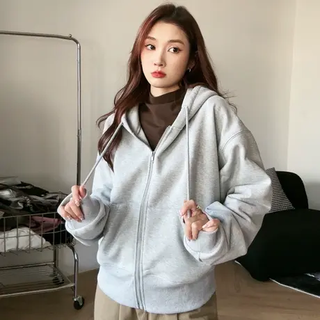尔给休闲连帽开衫秋冬小个子厚外套女2023新款爆款洋气减龄上衣商品大图