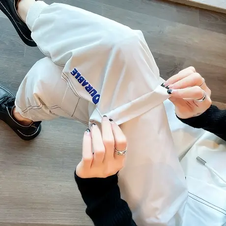 白鸭绒羽绒裤女外穿2023冬季新款宽松高腰显瘦束脚休闲运动哈伦裤商品大图