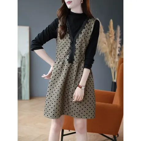 宝诗黎半高领提花拼接假两件连衣裙2023秋季新款长袖时尚中长裙子商品大图