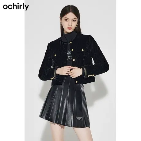 ochirly欧时力 弹力丝绒小香风外套女  新款春装圆领法式通勤图片