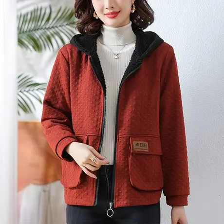 中年妈妈冬装新款加绒外套女宽松加大码女装洋气休闲显瘦夹克上衣商品大图