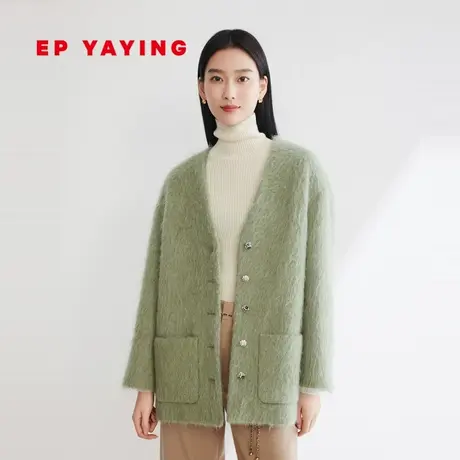 EP YAYING雅莹女装 宽松廓形马海毛V领大衣 2023秋装新款M103A图片