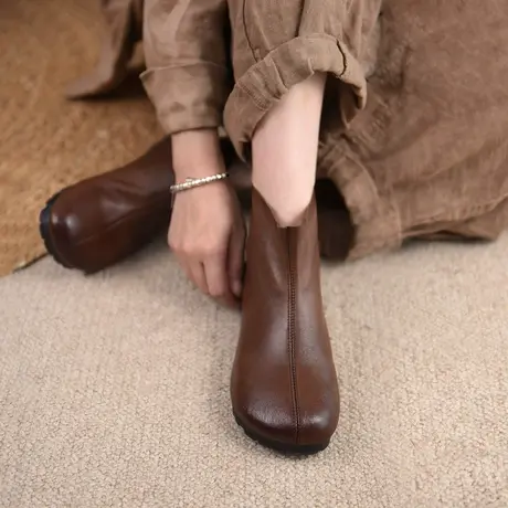 Artmu阿木原创复古舒适百搭真皮平底短靴女春秋单靴子女2022新款图片