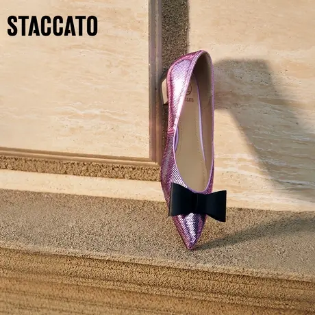 思加图新款星空鞋尖头蝴蝶结单鞋平底鞋婚鞋女鞋EBZ27CQ2商品大图