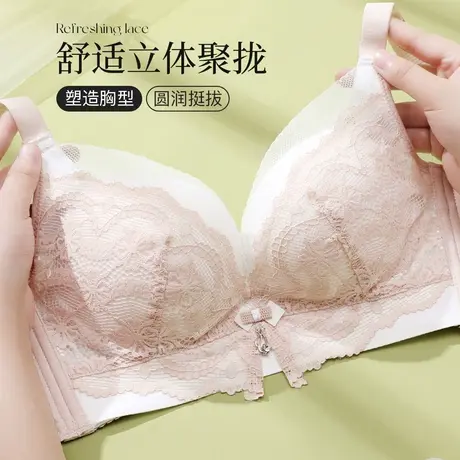 伊丝艾拉小胸聚拢文胸 春夏新品蕾丝内衣女无钢圈调整显大收副乳图片