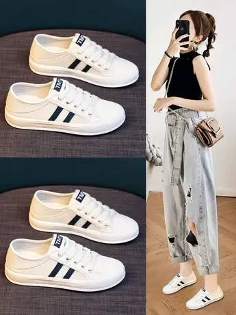 真皮小白鞋女板鞋秋季2023新款平底百搭休闲透气女士单鞋爆款女鞋商品大图