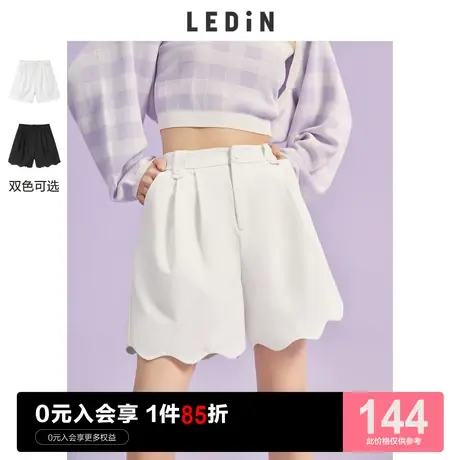 乐町高腰黑色休闲裤女短裤白色直筒宽松休闲秋季新款花苞设计感裤图片