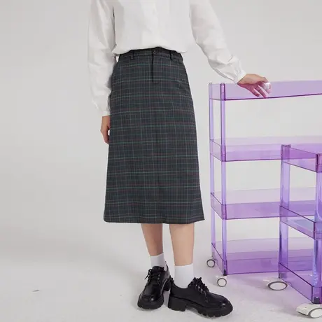 【6折清仓】显瘦复古中长款格子a字半身裙秋季款小个子别致半裙图片