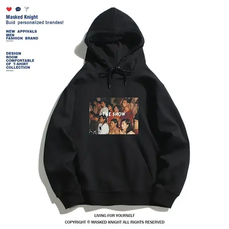 秋冬季新款欧美潮牌印花卫衣男连帽美式宽袖休闲潮流青少年帽衫商品大图