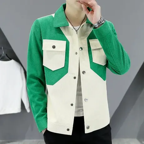 高级感灯芯绒外套男士韩版秋季潮流工装夹克青年拼色百搭秋装上衣商品大图