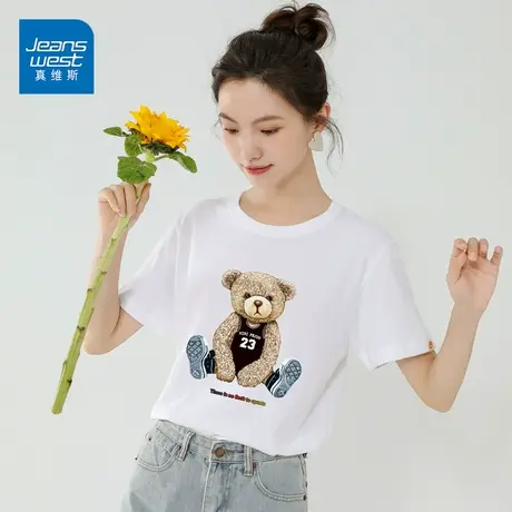 真维斯纯棉短袖T恤女2022新款韩版宽松时尚卡通印花打底衫潮图片