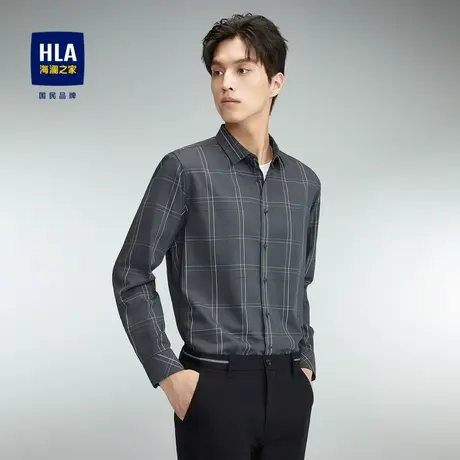 HLA/海澜之家时尚格子花纹长袖休闲衬衫2023秋季柔软衬衣男图片