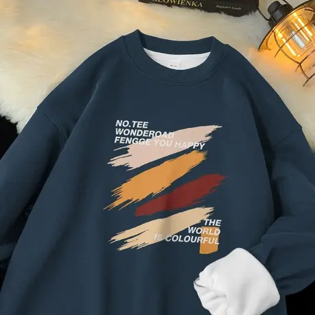 450g重磅日系卫衣男2024新款圆领长袖t恤摇粒绒宽松无帽套头上衣商品大图