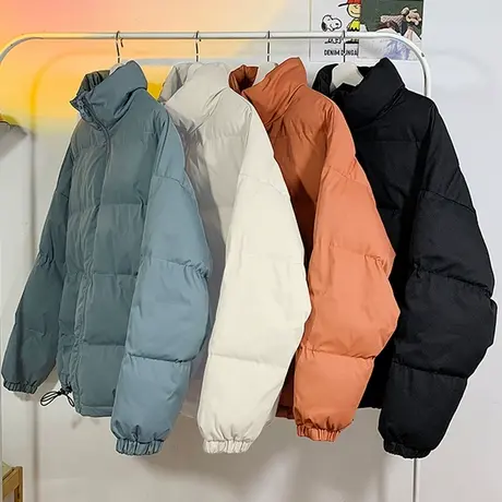 秋冬季男士棉衣美式宽松纯色棉服立领港风潮牌帅气开衫棉袄外套男图片