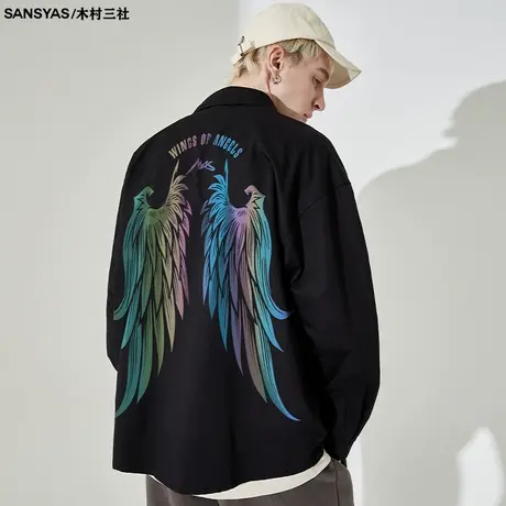 木村三社SANSYAS 反光翅膀秋季高街外套潮牌痞帅炸街衬衫男长袖商品大图
