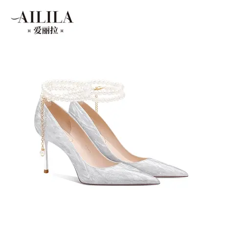 爱丽拉法式结婚鞋女2024新款春季水晶银色高跟新娘鞋不累脚高级感商品大图