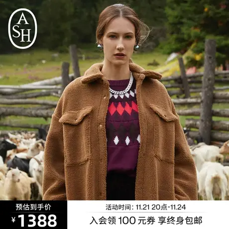 ASH女装冬季新款时尚宽松圆领针织衫提花纹百搭潮流毛衣上衣图片