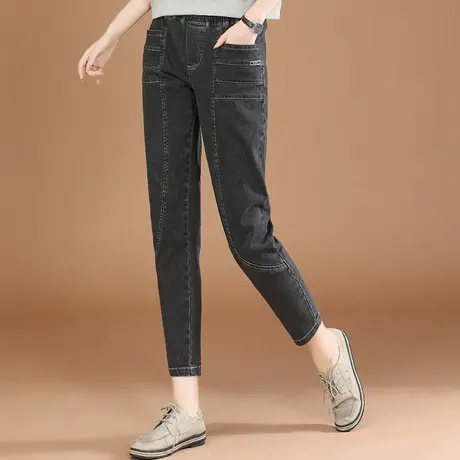 韩潮袭人复古松紧腰哈伦牛仔裤女装2024春季新款显瘦小脚长裤子商品大图