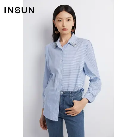 恩裳奥莱春季秋季钉钻领职场摩登气质纯棉衬衫商品大图