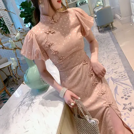 旗袍改良版连衣裙女开叉复古年轻款中国风时尚修身短袖中长裙子夏商品大图