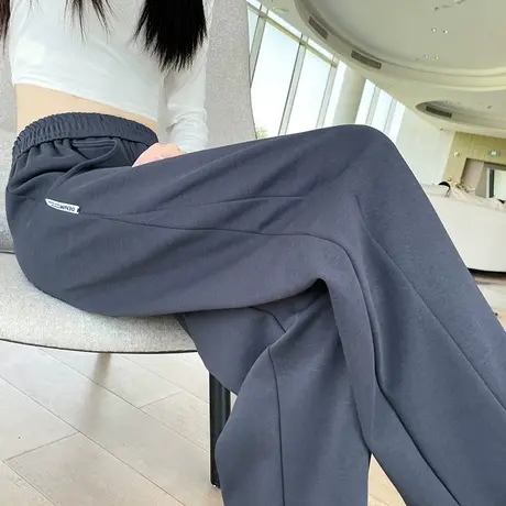 美式运动裤女阔腿裤春秋2023新款直筒宽松高腰显瘦休闲小个子卫裤图片