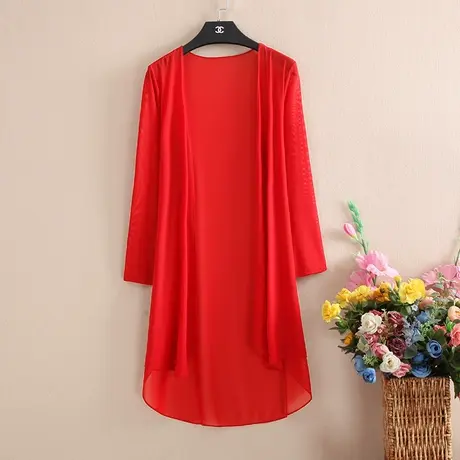 春秋韩版中长款开衫女薄款披肩外搭薄纱防晒衣秋季空调衫风衣外套图片