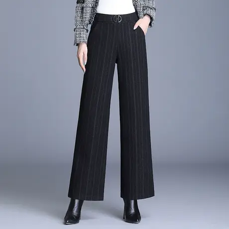 条纹西装阔腿裤女秋冬2023新款毛呢裤高腰垂感宽松显瘦直筒休闲裤商品大图