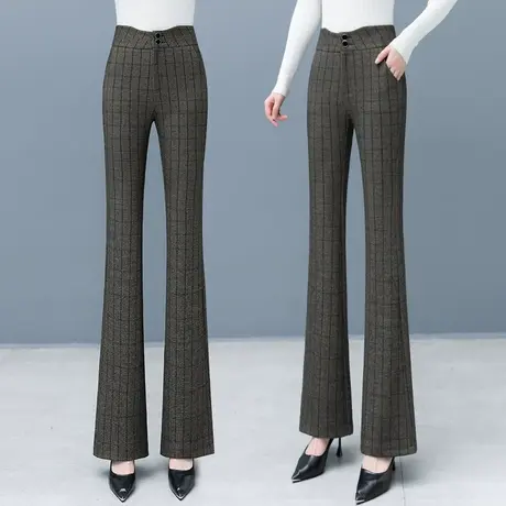 条纹毛呢微喇裤女弹力高腰2024年秋冬季新款休闲气质显瘦喇叭长裤商品大图