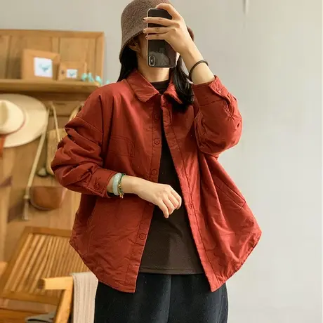 dza 复古短款衬衫式翻领棉衣外套女士冬外穿棉袄上衣宽松短款棉服图片