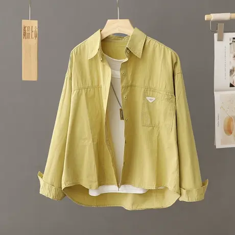 休闲衬衫外套女秋季宽松设计感小众百搭衬衣开衫外搭短款上衣春秋图片