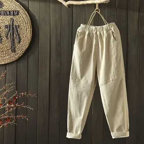 枫谜2019年秋装新款文艺复古宽松灯芯绒长裤女条绒休闲裤哈伦裤图片