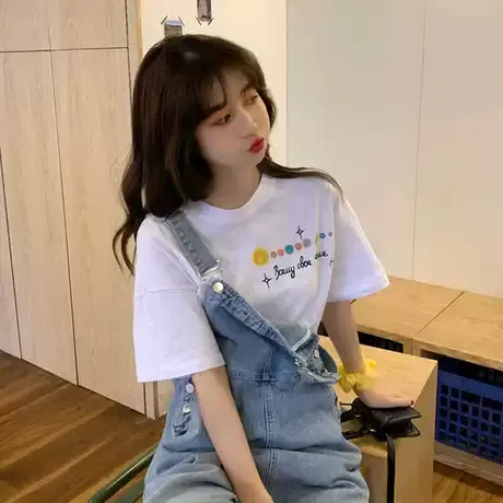 2024年春夏新款韩版卡通印花白色t恤女短袖宽松减龄半袖上衣ins潮商品大图