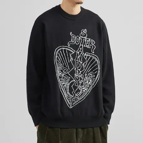 奕飏男装2022秋季毛衣圆领套头男士韩版宽松长袖提花复古针织衫潮商品大图