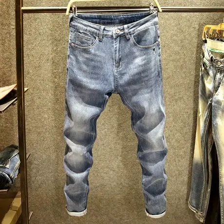 夏季韩版时尚风牛仔裤男修身潮流小脚裤休闲百搭水洗弹力裤子薄款商品大图