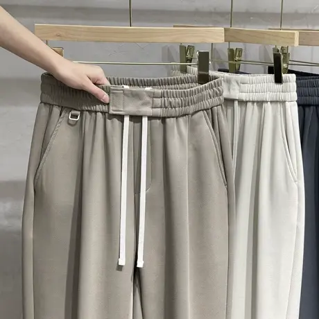 男士裤子春季2023新款潮流松紧腰哈伦九分裤男直筒休闲裤男春秋款商品大图