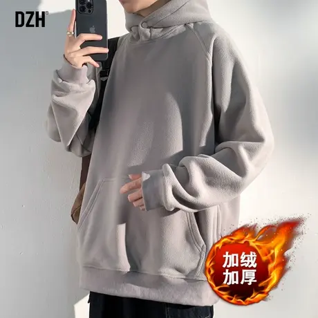 男士加绒卫衣男款冬季外套男2024年新款宽松打底衫连帽上衣运动服商品大图