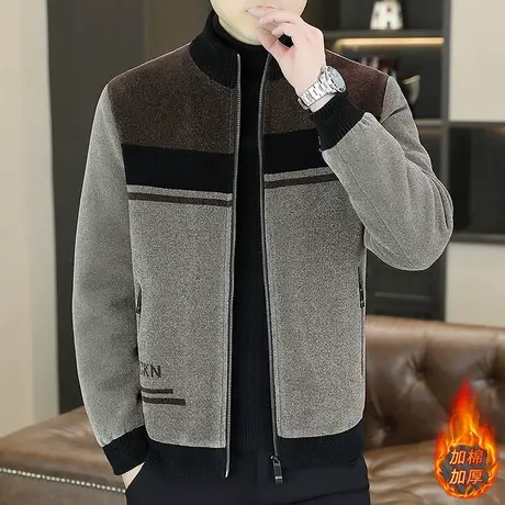 金貂绒加棉夹克2023秋冬季青年男士韩版百搭立领呢子上衣外套大码商品大图