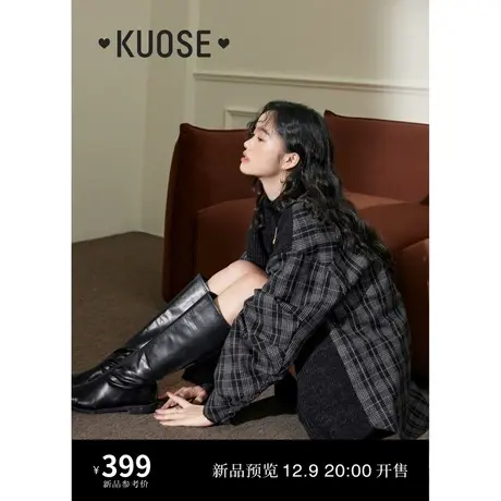 阔色拼接格子衬衫外套女2023秋冬新款老钱风背心马甲假两件针织衫商品大图