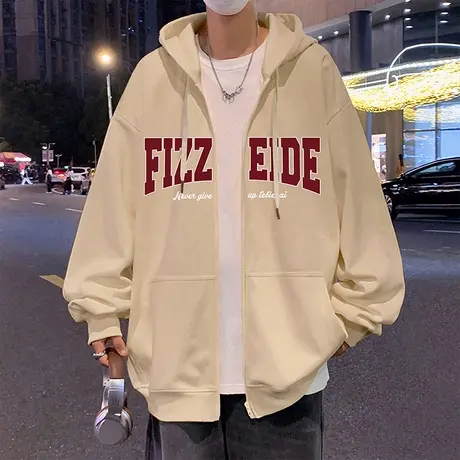 美式连帽开衫卫衣男2024春秋新款设计感小众高街潮流oversize外套商品大图