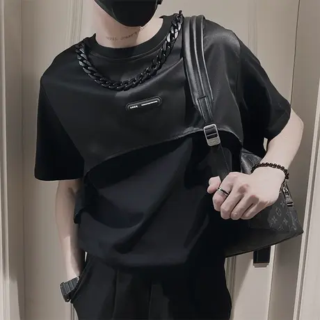 潮男穿搭T恤夏季设计感短袖潮牌ins半袖2023新款男装上衣个性体恤商品大图