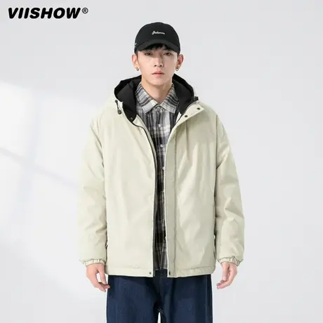 VIISHOW户外棉衣男秋冬加厚运动防风冲锋衣连帽外套潮流宽松棉服商品大图