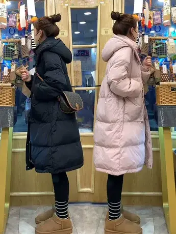 连帽中长款羽绒服女2023冬季新款宽松加厚保暖白鸭绒面包服外套潮图片