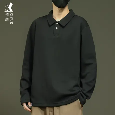 希越春秋纯色POLO衫男冬季日系百搭宽松大码男士打底衫休闲卫衣潮商品大图