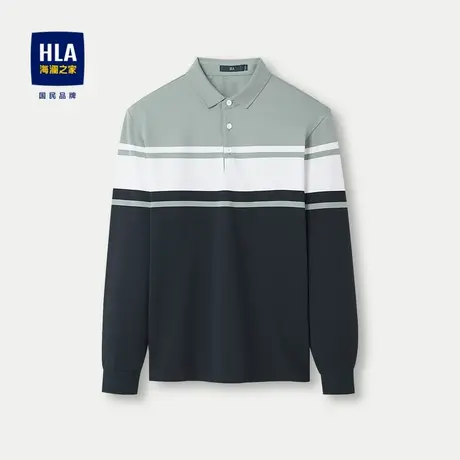 HLA/海澜之家棉氨弹力长袖POLO衫2024春夏新款商务时尚条纹上衣男图片