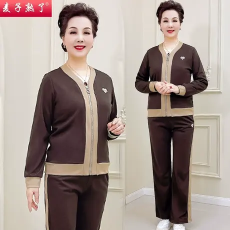 妈妈春装休闲运动服套装2024新款洋气外套中老年女装春秋季两件套商品大图