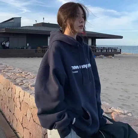 秋冬加绒加厚连帽卫衣女美式复古宽松oversize慵懒风小个子外套潮图片