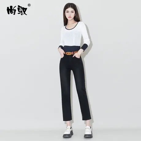 黑色高腰牛仔小直筒裤2024年春季新款九分烟管裤韩版显高显瘦裤子图片