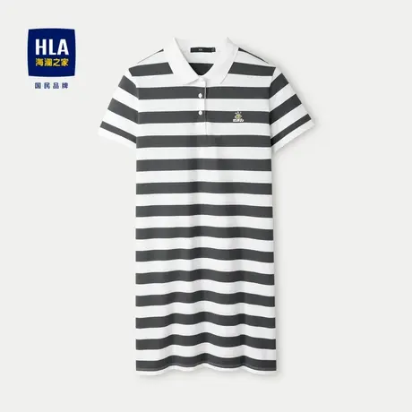 HLA/海澜之家麻烦星球联名系列POLO裙2024春夏新款绣花条纹裙子女图片