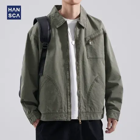 hansca秋冬季美式复古工装夹克男士宽松潮牌百搭外套休闲大码上衣商品大图